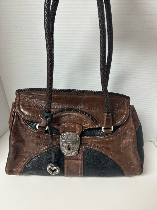 Brighton Handbags - Vintage Brighton Brown & Black Croc-Embossed Leather Western Shoulder Bag